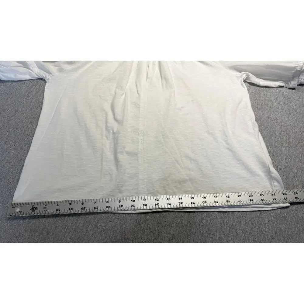 White Peasant Blouse Shirt Puff Sleeves Woven Cotton Tie Front NEW WITH TAGS L